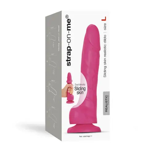 Strap-On-Me Realistic Collection Sliding Skin Dual-Density Silicone Dildo Fuchsia L - Realistic Dildo