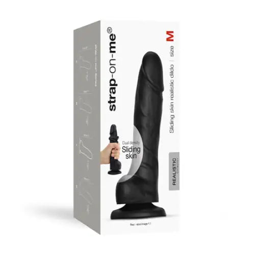 Strap-On-Me Realistic Collection Sliding Skin Dual-Density Silicone Dildo Black M - Realistic Dildo