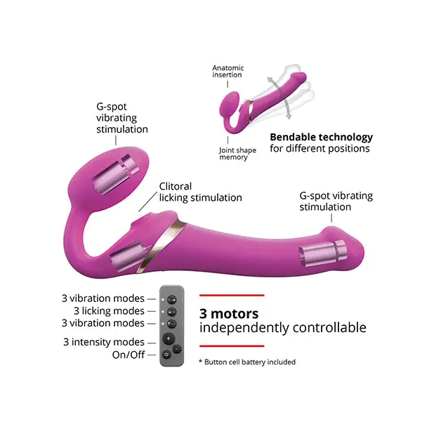 Strap-On-Me Rechargeable Remote-Controlled Multi Orgasm Bendable Strap-On Fuchsia L - Strapless Strap