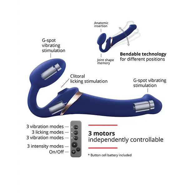 Strap-On-Me Rechargeable Remote-Controlled Multi Orgasm Bendable Strap-On Night Blue M - Strapless Strap