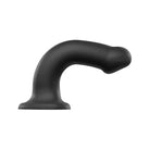 Black silicone bendable dildo large with black handle on white background