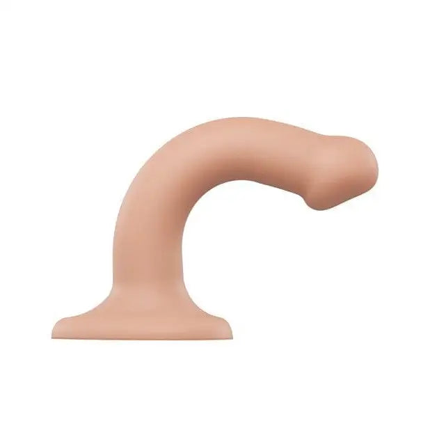 Close-up of a Strap-On-Me silicone bendable dildo with a curved body