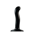 Strap On Me Silicone P&G Spot Dildo in Black with Black Handle on White Background