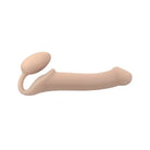 Close-up of Strap-On-Me’s Strapless Silicone Non-Vibrating Strap on with flesh toy and long tail