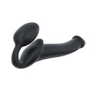 Black vibrating strap with large ball; memory neck offers unparalleled comfort