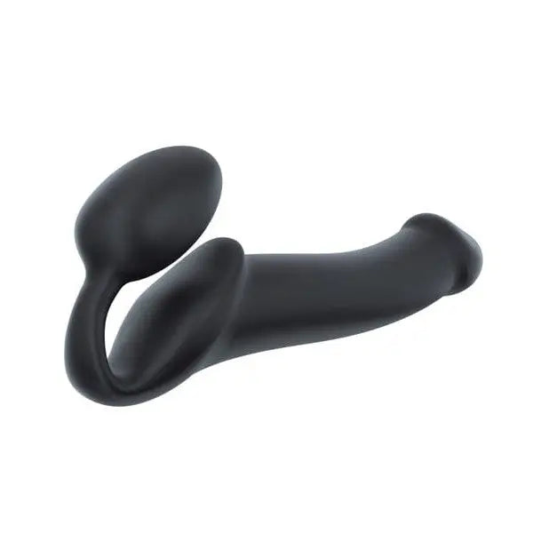 Black Silicone Strapless Non-Vibrating Strap On against a white background