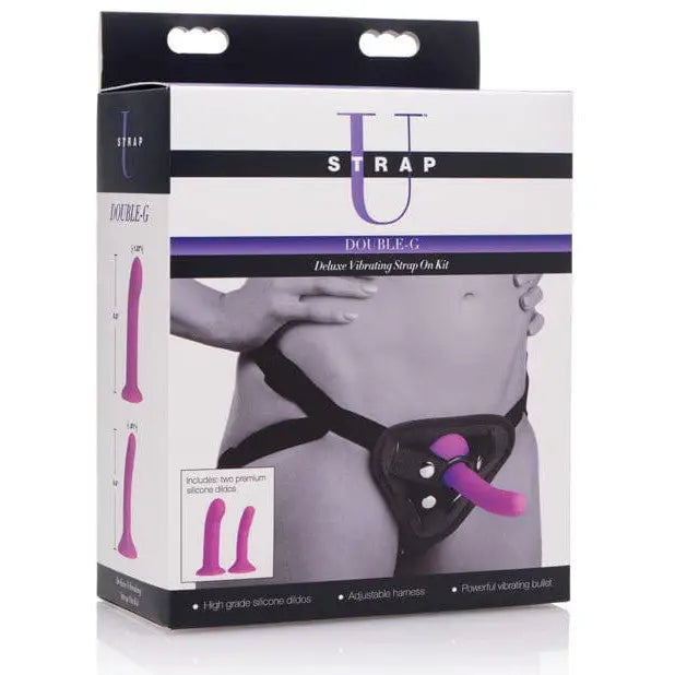 Strap U Double G Deluxe Vibrating Strap On Kit showcasing its unique therap™ technology