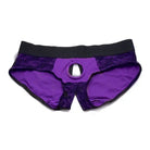 Strap U Lace Envy Crotchless Panty Harness - Purple / Small / Medium - Strap-On Harnesses