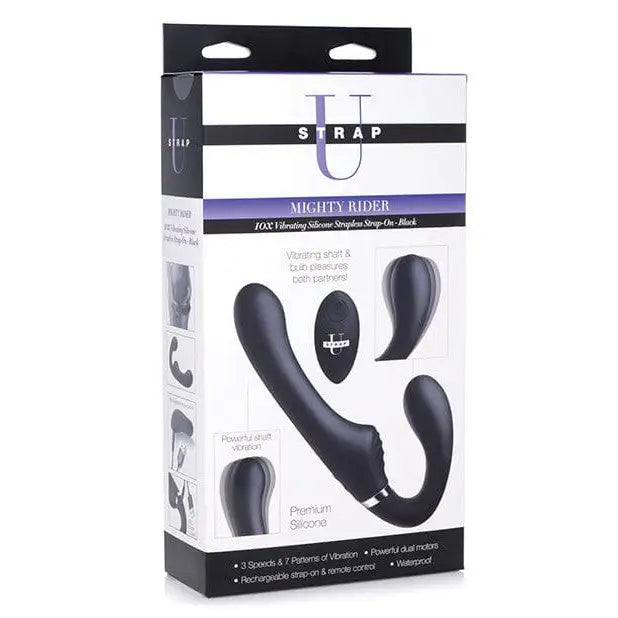 The original black Mighty Rider strapless strap with silicone vibrating vaginal bulb