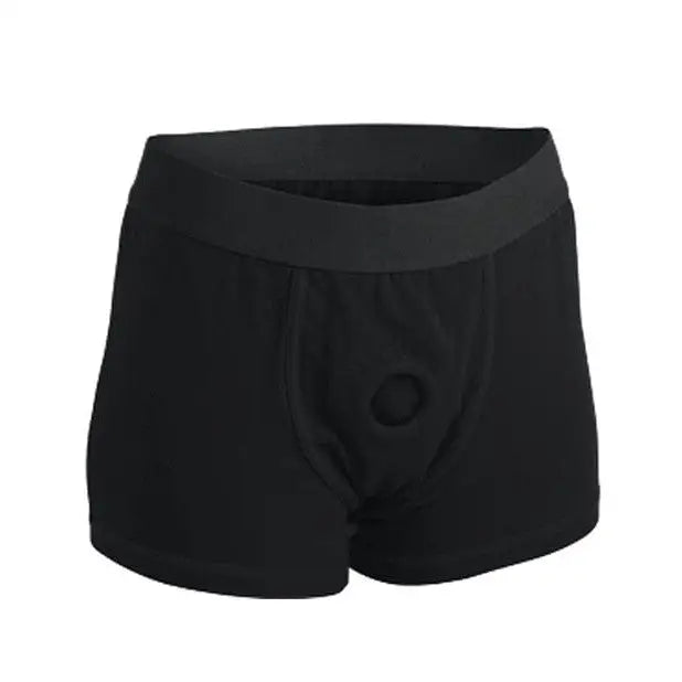 Black Strap U ’Mod’ boxer briefs with white logo and built-in O-ring strap harness