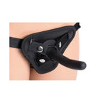 Comfortable knee brace featured with Strap U Pegged Pegging Dildo and harness