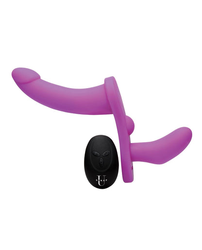 Strap U Strap Ons Strap U Double Take Double Penetration Vibrating Strap On Harness - Purple at the Haus of Shag