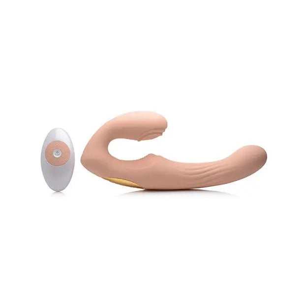 Strap U U-Pulse Silicone Strapless Strap On with Remote Control in pink and white