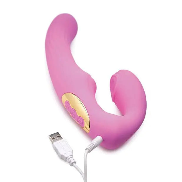 Pink Strap U U-Pulse Silicone Strapless Strap On with gold button and remote control