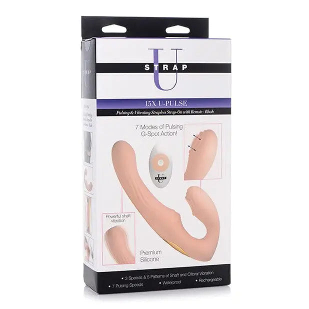 Pulse silicone strapless strap on ’Strap U U-Pulse’ with remote on a white background