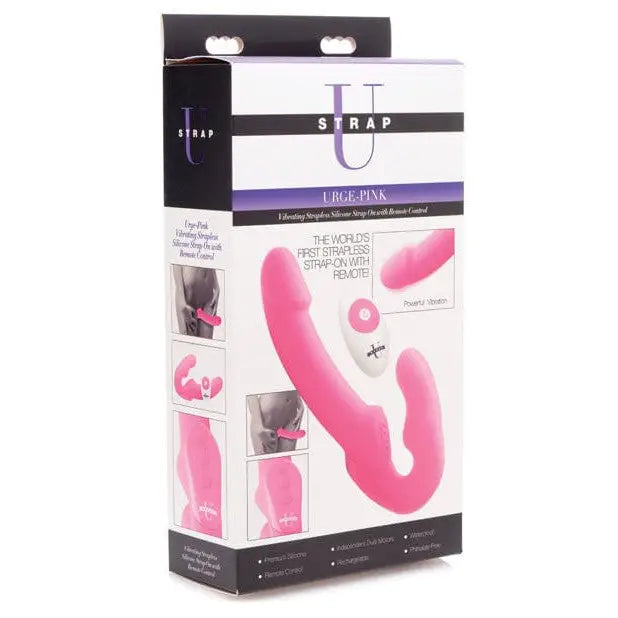 The pink Strap U Vibrating Strapless Silicone Strap On with remote control