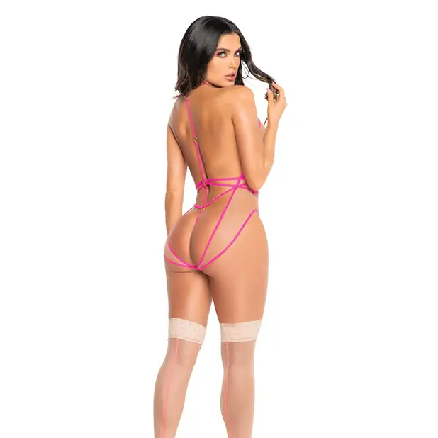 Strappy Teddy W/adjustable Hook & Eye Crotch Closure Neon - Teddy