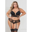 Stretch Lace Cropped Bustier & Cheeky Panty Black - 3x/4x - Lingerie Set