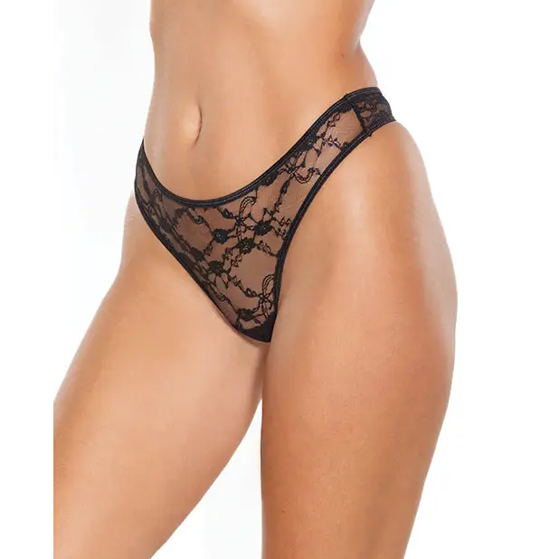 Stretch Lace High Leg Thong Black O/s - Thong