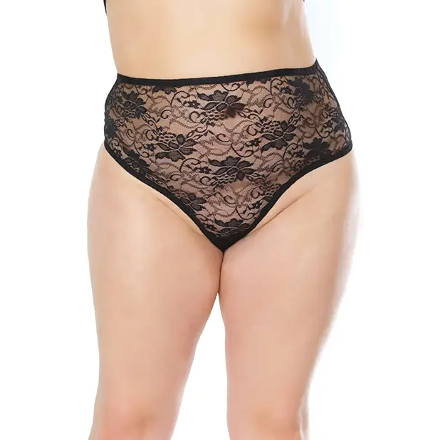 Stretch Lace High Waist Thong Black Os/xl - Thong