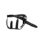 Black and white glasses paired with Strict Double Penetration Strap On Harness product