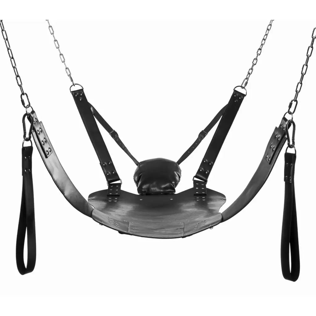 STRICT Extreme Sling And Swing Stand with a black swing chair and black seat