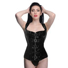 STRICT Lingerie - Packaged Large Strict Lace-up Corset Vest W/thong Black at the Haus of Shag