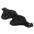 A strict leather black fleece lined blindfold with a black sheepskin and leather collar