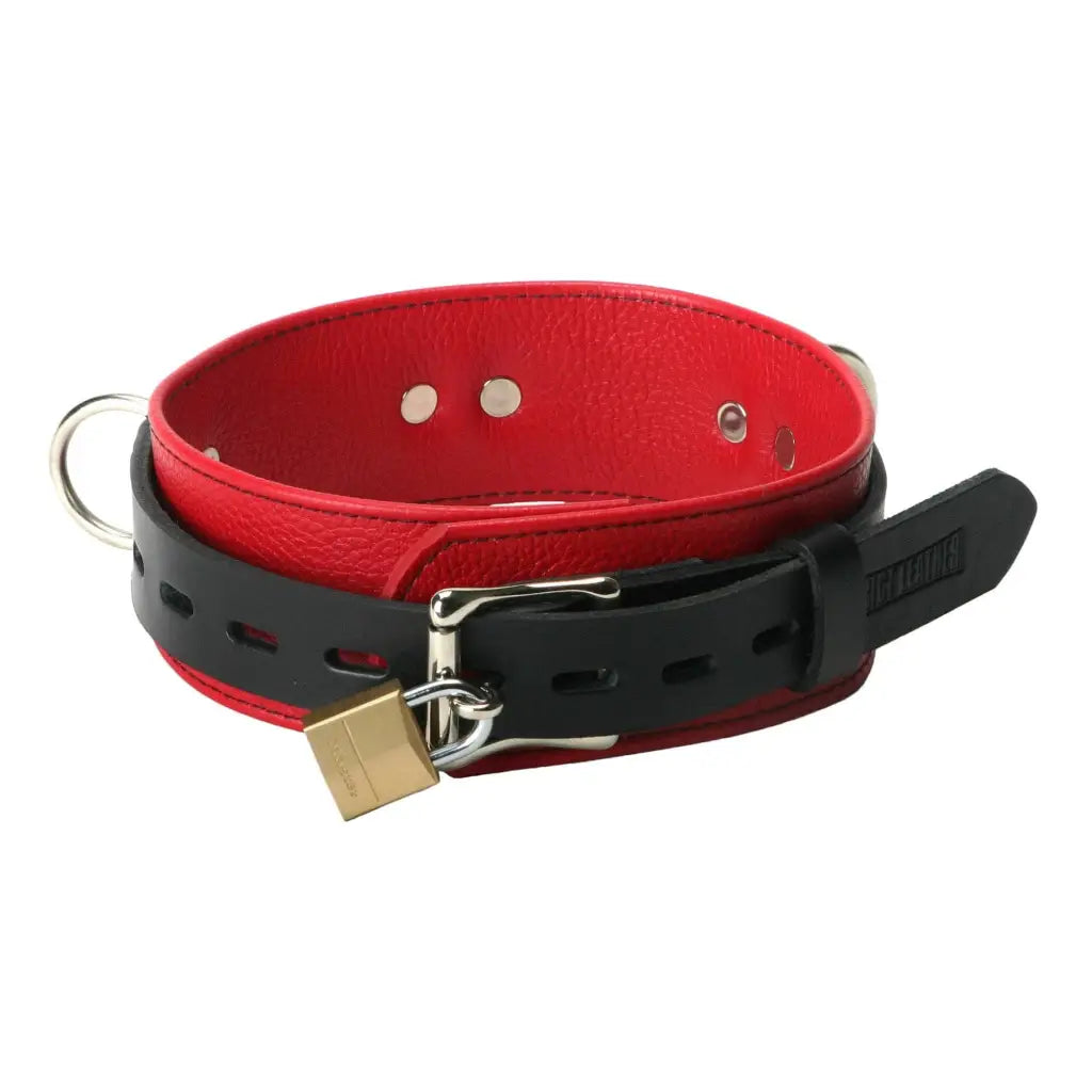 Strict Leather Leatherr Strict Leather Deluxe Red And Black Locking Collar at the Haus of Shag