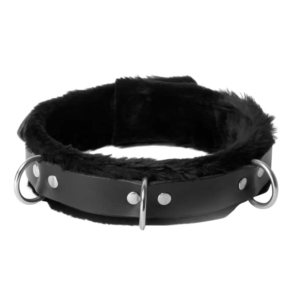 Strict Leather Leatherr Strict Leather Narrow Fur Lined Locking Collar at the Haus of Shag