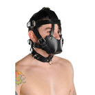 Strict Leather padded muzzle, black leather bondage mask with straps and buckles