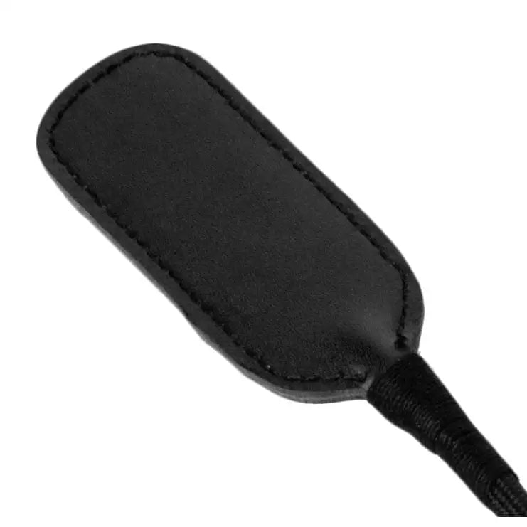 Black leather luggage tag with handle on Strict Leather Short Riding Crop - ideal riding gear