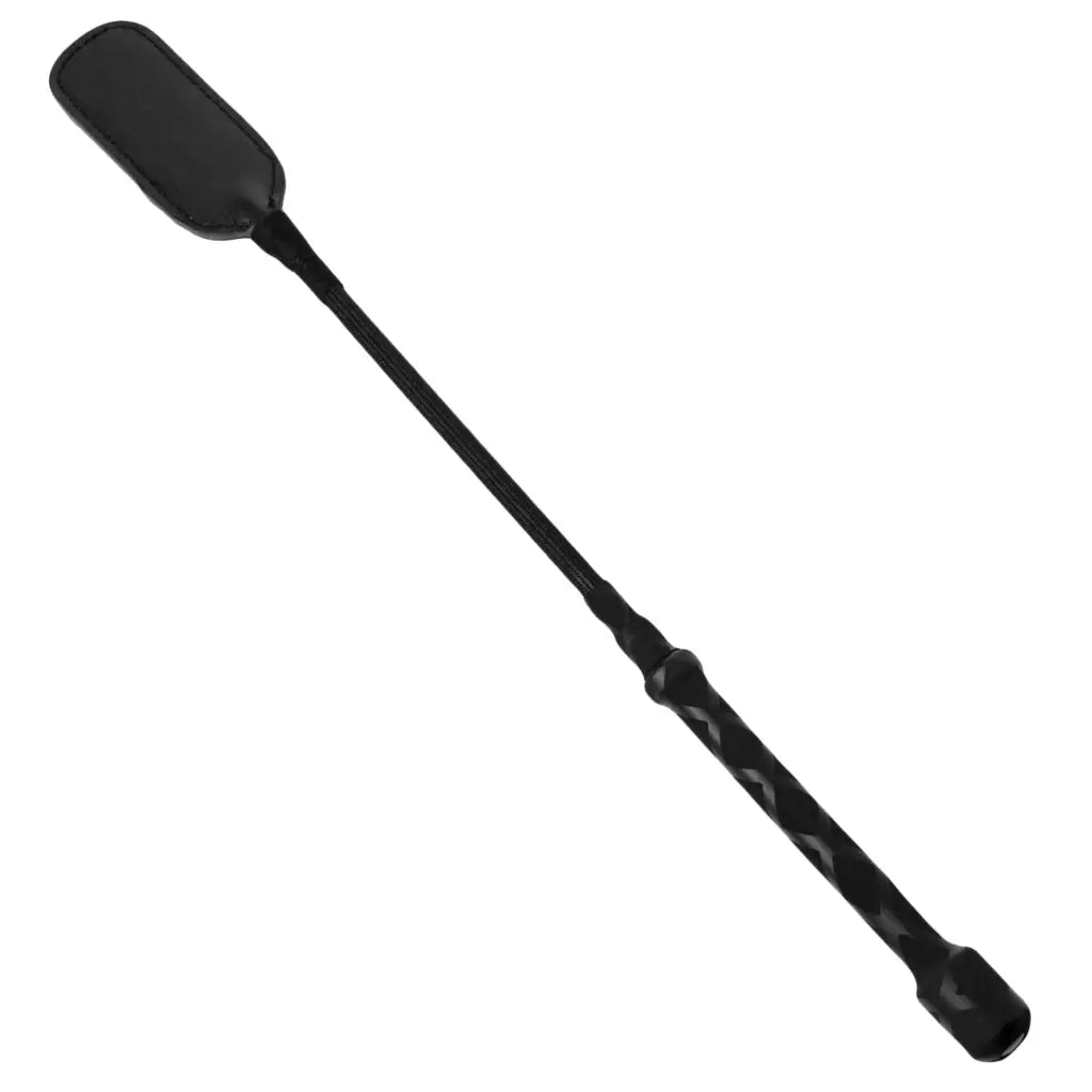 Strict Leather Short Riding Crop with Black Plastic Spoon Handle for Equestrian Use