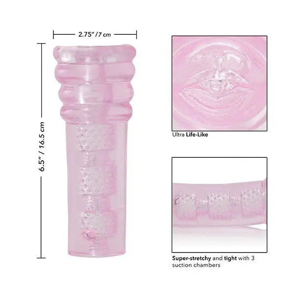 Close up of pink plastic cup with handle from Sue Johanson Super Head Honcho - Pink