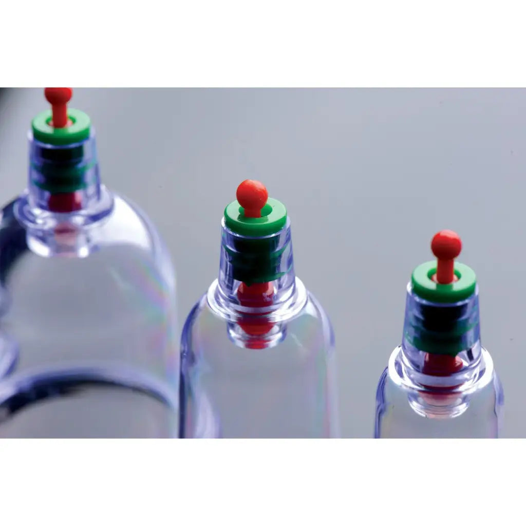 Sukshen 6 Piece Cupping Set With Acu Points - Three Bottles with Red and Green Caps