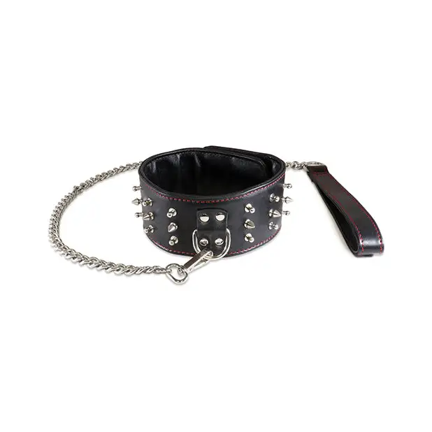 Sultra Lambskin 2 1/2’’ Studded Collar W/24’’ Chain - Black - Collar