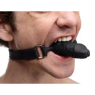 Suppressor Silicone Face Banger Gag with a black gag and protruding silicone piece in the mouth