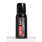 Swiss Navy silicone based anal lubricant - Bold black spray on a pristine white background