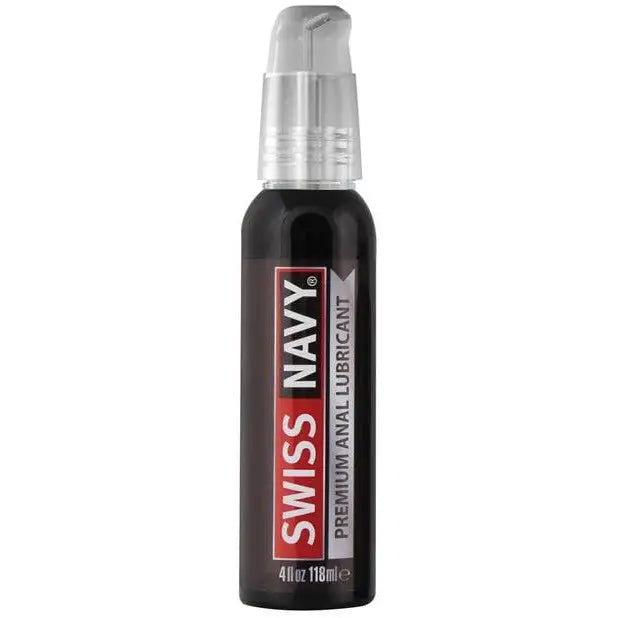 Swiss Navy Silicone Based Premium Anal Lubricant beside a spray wax bottle for hair styling