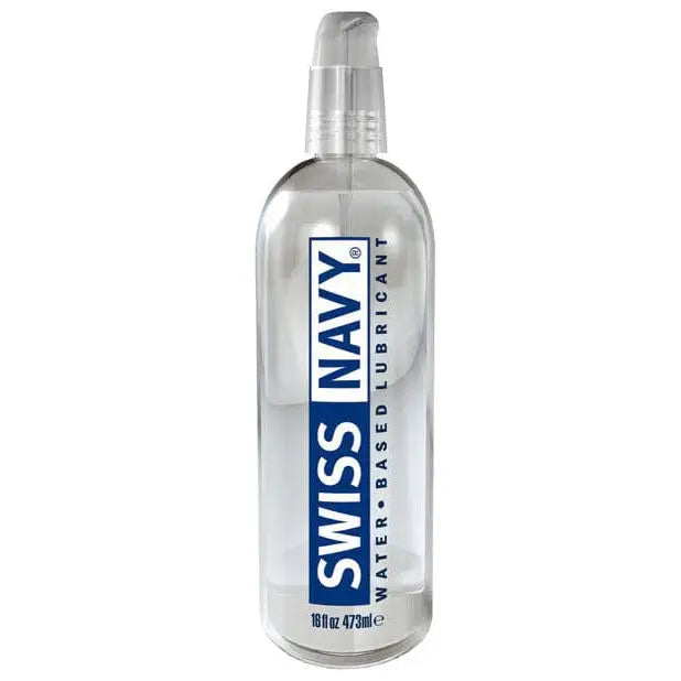 Bottle of Swiss Navy Water Based Premium Lubricant with white cap