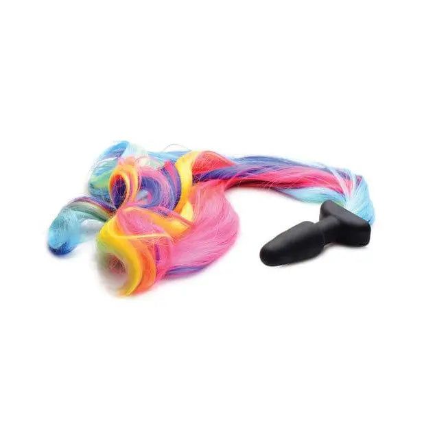 Tailz Rainbow Pony Tail Anal Plug with a Colorful Rainbow-Hued Pony Tail Attachment