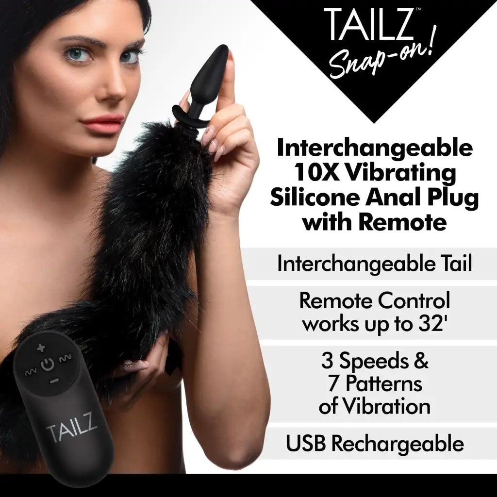 Tailz Plug Tailz Snap On Interchangeable 10x Vibrating Silicone Anal Plug W/remote at the Haus of Shag