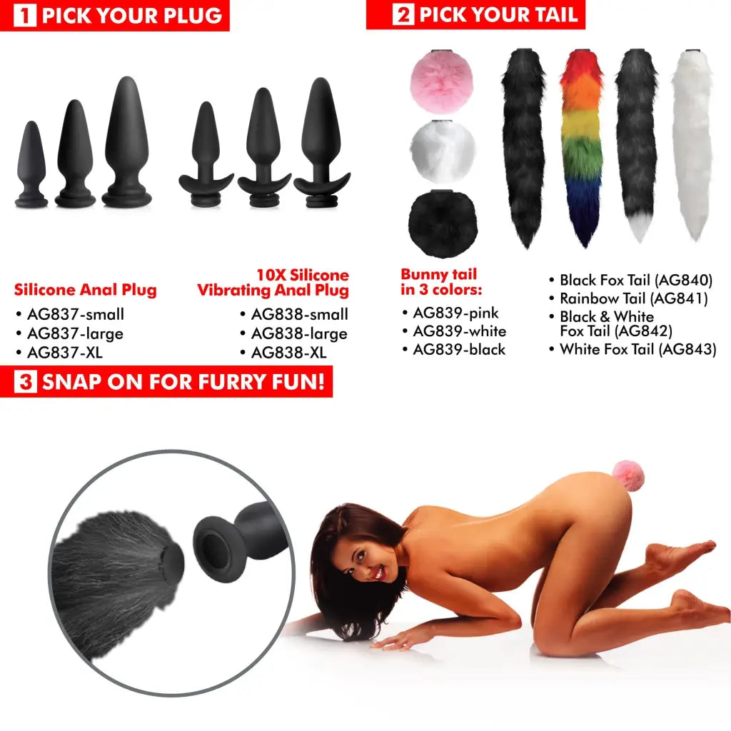 Tailz Plug Tailz Snap On Interchangeable 10x Vibrating Silicone Anal Plug W/remote at the Haus of Shag