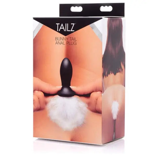 Tailz White Bunny Tail Anal Plug - black anal plug with fluffy white tail attachment