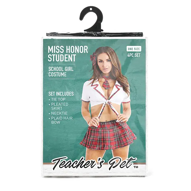 Teacher’s Pet Ms Honor Student School Girl Tie Top Pleated Skirt Neck Tie & Hair Bow Red - Costumes