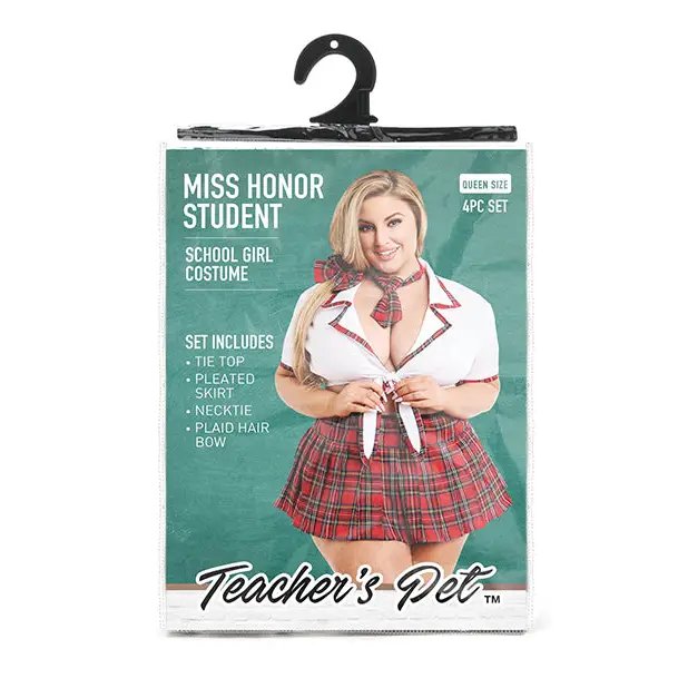 Teacher’s Pet Ms Honor Student School Girl Tie Top Pleated Skirt Neck Tie & Hair Bow Red - Costumes