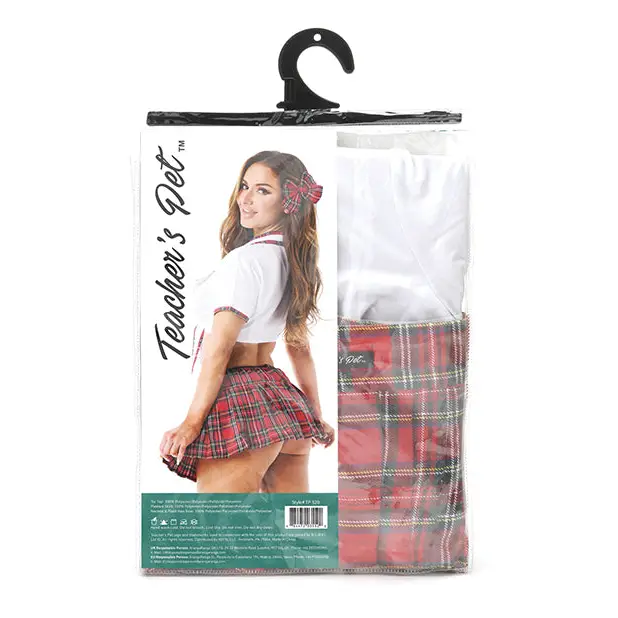 Teacher’s Pet Ms Honor Student School Girl Tie Top Pleated Skirt Neck Tie & Hair Bow Red - Costumes