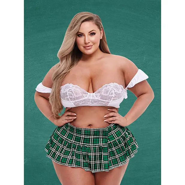 Teacher’s Pet Schoolgirl Bustier & Skirt Green/white - Costumes