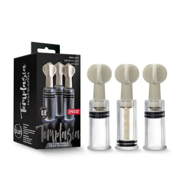 Blush Novelties Sextoys for Women Temptasia Clit & Nipple Twist Suckers Set Of 3 Clear at the Haus of Shag