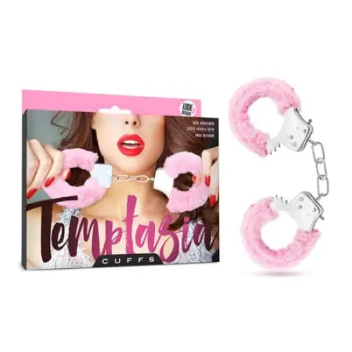 Temptasia cuffs pink - Fuzzy handcuffs with metal chain and lock, provocative packaging